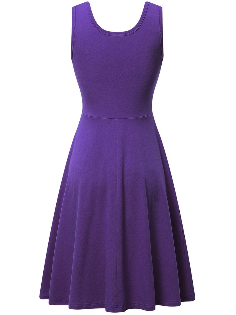 HUHOT Purple Sundress for Women Work Dress Women Sleeveless A-Line V Neck Office Dress with Pocket Casual Short Tank Dress - Image 2